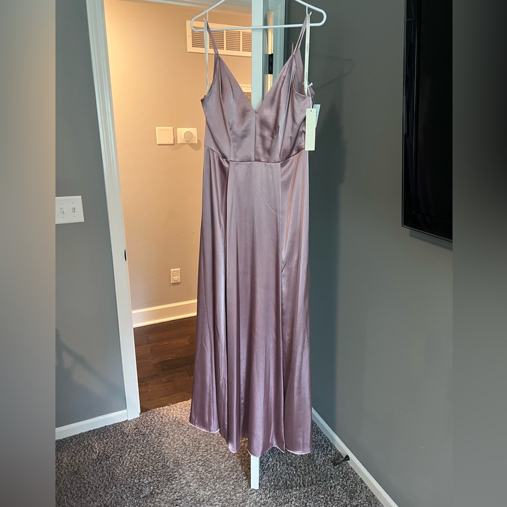 Galina Signature Quartz Long VNeck Spaghetti Bridesmaids Dress Size 12 - NEW